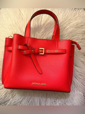 Michael Kors Emilia Small Pebbled Leather Satchel – Vibrant Red
